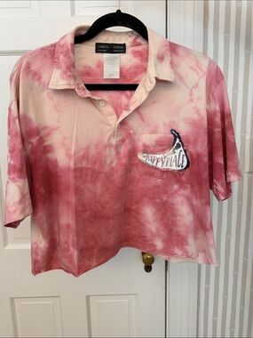 Pink Tie-Dye Polo Top - Happy Place Patch